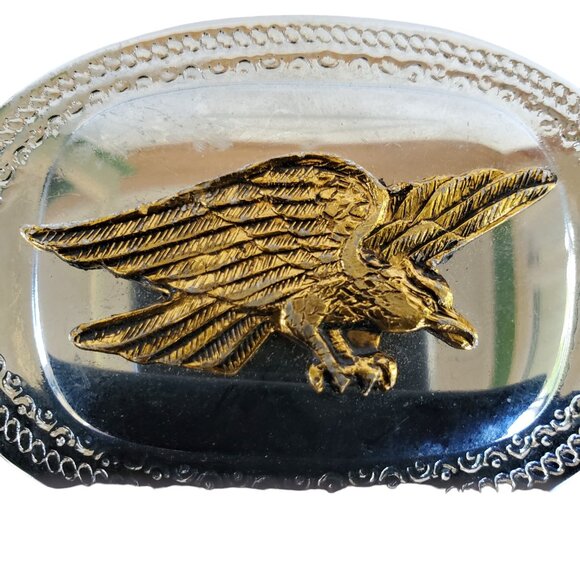 Belt Buckle Bald Eagle Silver Tone with Gold Metal Applique  2" x 3" - Picture 2 of 6